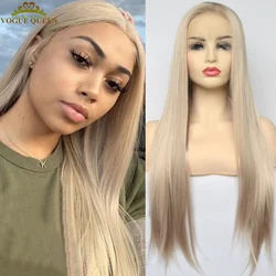 Voguequeen – perruque Lace Front Wig synthétique Blonde naturelle, en Fiber résistante à la chaleur, pré-épilée, couleur Blonde or pour femmes