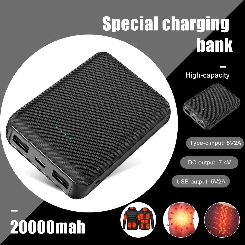 Batterie externe 5V/3A 20000mAh, écharpe chauffante pour l'hiver, chaussettes, gants, sous-vêtements, chargeur rapide, alimentation de charge portable