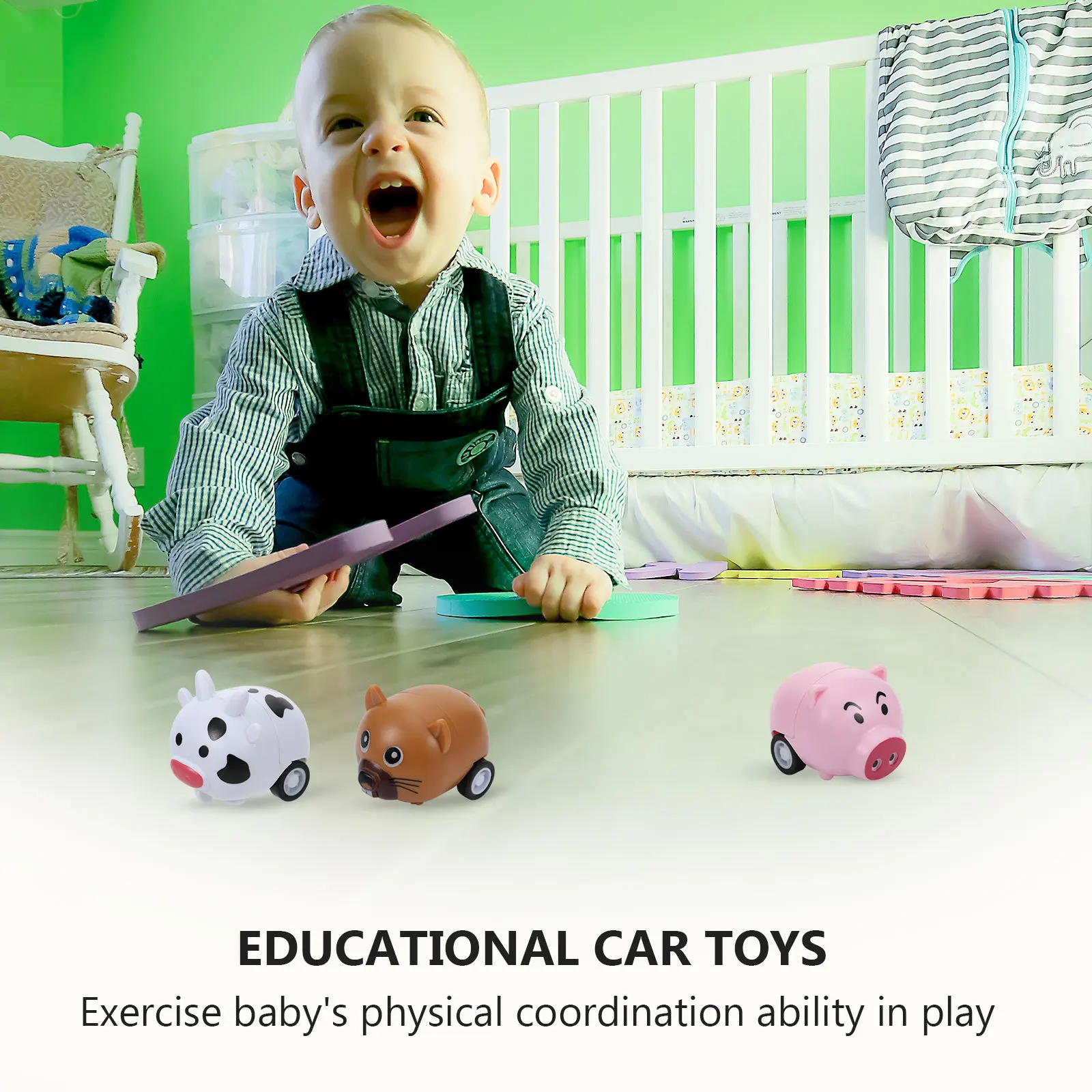 12-delige mini dieren pullback auto's set kleurrijke educatieve push-go-voertuigen voor peuters pull-back voertuig mini-auto's