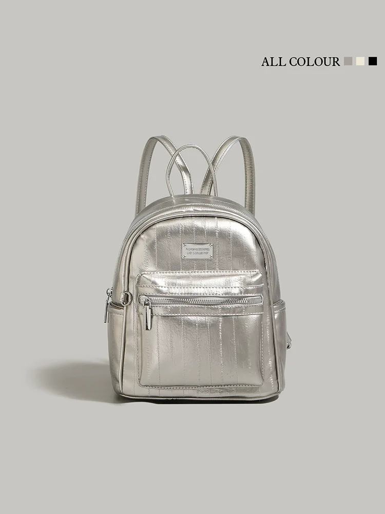 

2025 New Silver Backpack College Student Class Backpack Work Commuting Packbags Large Capacity Shoulder Messenger Bag For Girls