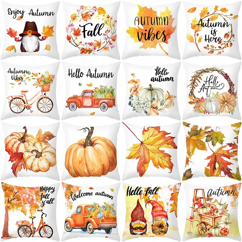 Autumn Maple Leaf Pillow Case  Fall Maple Leaf Pumpkin Pillow Case Cover Thanksgiving Day Decoration Pillowcase Autumn Pillow