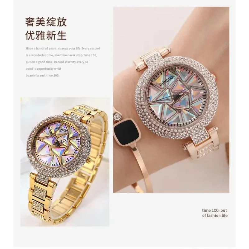 Elegante relógio de quartzo para mulheres, estilo luxo strass, aço impermeável, presente para senhoras, moda, novo