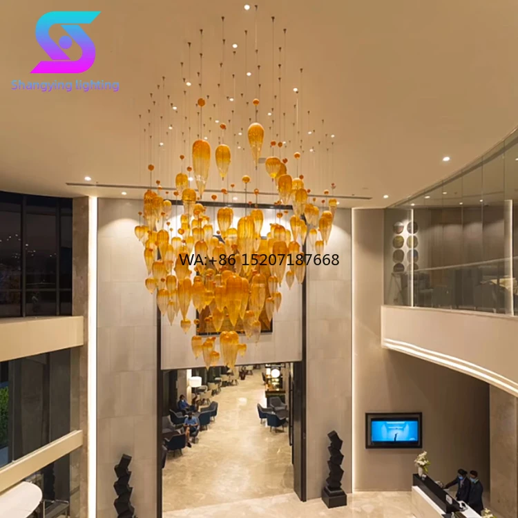 Luxury Modern Glass Chandelier Adjustable Height Indoor Custom Big Project Lighting Stylish Oval for Hotel Lobby Villa
