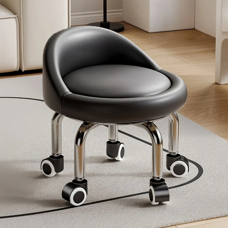 Portable round rotating seat with backrest and universal wheel stool, thickened pipe material in multiple colors to choose from