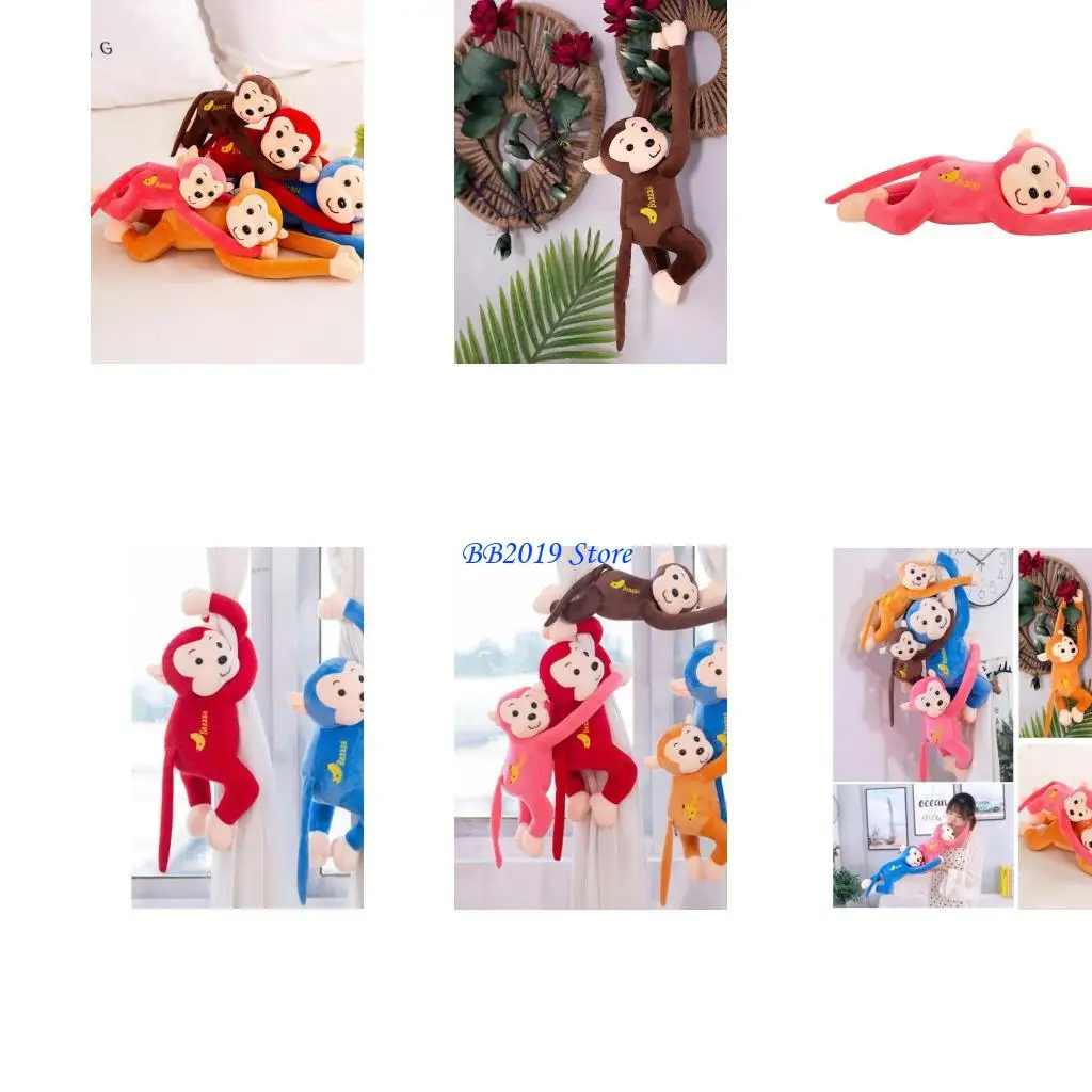 

Q0KB Long-Armed Monkey Shaped Soft Plush Hanging Doll Home Decor Curtains Hanger