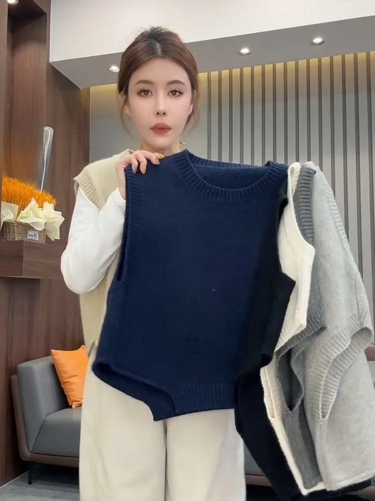韓国風スリルーズニットスウェットラウンドネックベストレディース春秋ファイオントップカジュアル快適ノンオーマデザイン