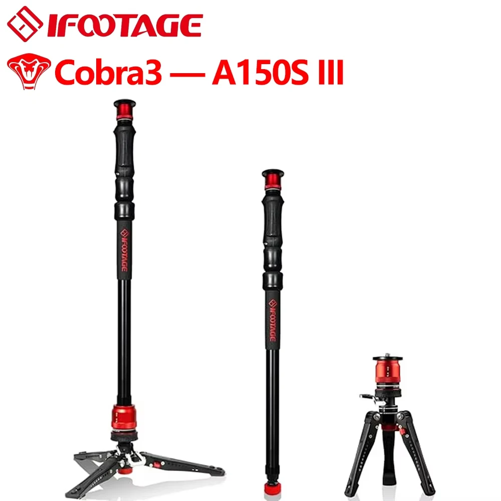 IFOOTAGE Cobra 3 Monopod A150S-Ⅲ, One-Touch Lifting Camera Monopod with Pedal, Aluminum Monopod  Tripod Base, Payload 11lb/5KG