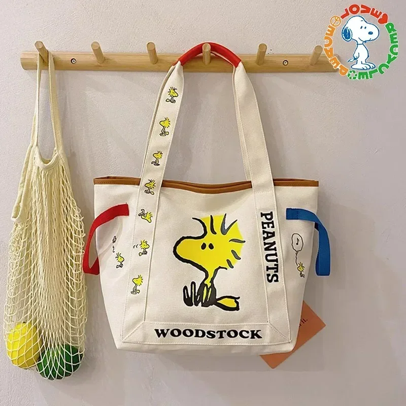 

MINISO Snoopy Cute Cartoon Large Capacity Canvas Bag Female Summer Student Class Tote Bag Shoulder Commuting Tote Bag