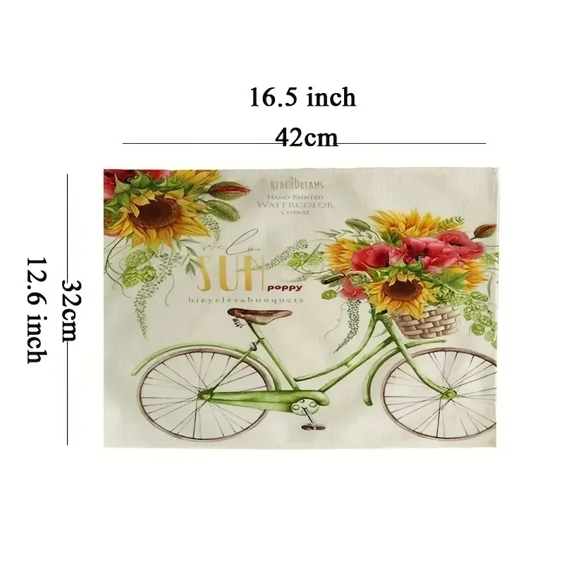 4/6/pcs Sunflower Linen Placemats Checked Plaid Summer Floral Washable Place Mats Tablemats Kitchen Dining Table Home Decoration