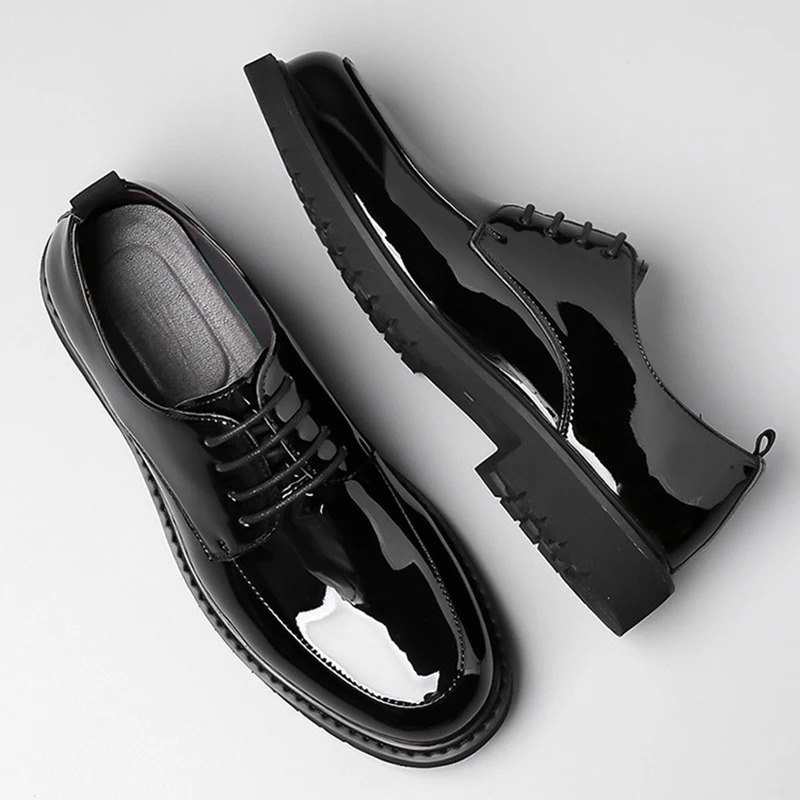 Italian Patent Leather Shoes for Men Business Shoe Lace Up Oxfords Plus Size Male Wedding Party Shoes Men Black Leather Casual