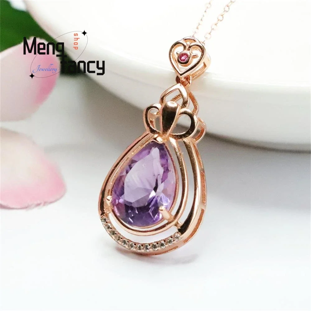 S925 Silver Natural Amethyst Water Drops Pendant Brazilian Exquisite Elegant High-grade Coloured Gemstones Fashion Fine Jewelry