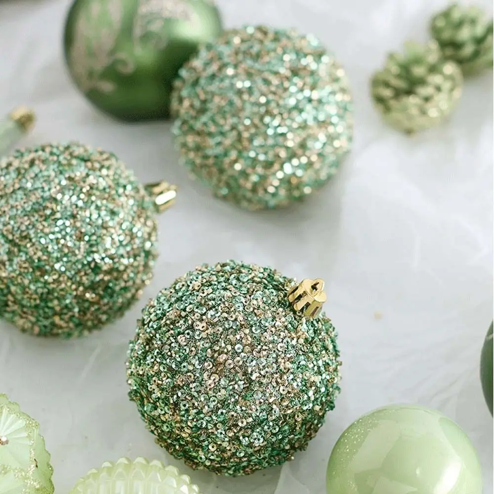 6/8/10CM Painted Christmas Balls Pendant Green Shatterproof Xmas Tree Pendants Reusable Elegant Merry Christmas Decor