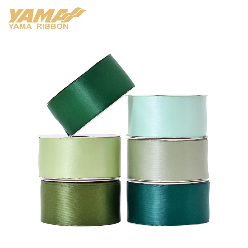 YAMA 25 28 32 38 mm 100yards/lot Single Face Satin Ribbon Light and Dark Green for Party Wedding Decoration Wedding supplies