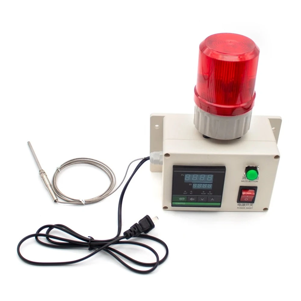 220V Temperature Alarm 0-400℃ 110dB High Low Alert Thermostat for Farm Greenhouse