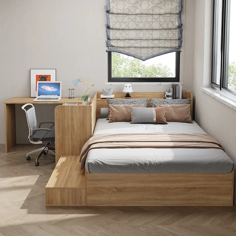 Small apartment high box tatami with desk bed wardrobe integrated combination board small room