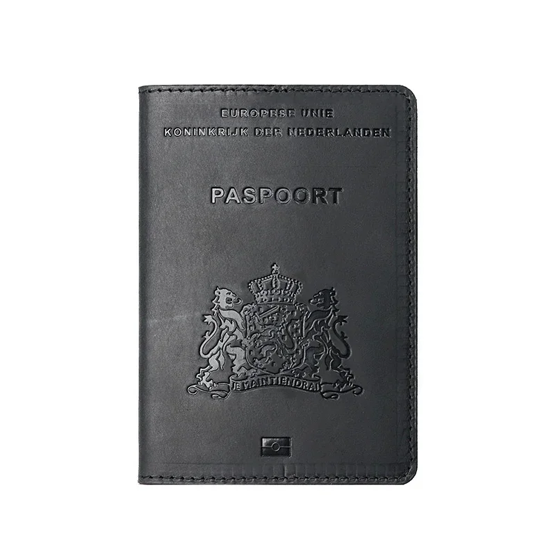 Netherlands Genuine Leather Passport Cover Real Leather Card Holder Business Bilingual Travel Wallet