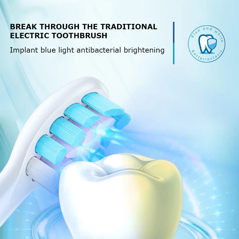 Âm Điện Bàn Chải Đánh Răng Người Lớn Đèn Kháng Khuẩn 4 Chế Độ Sạc USB Sạc Bàn Chải Đánh Răng Đầu Thay Thế Bộ