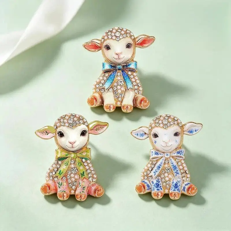 ⑧ 1Pcs Unisex 3-color Rhinestone Year Of The Goat Animal New Year Party Brooch Pins Cute Toy-design Sheep Brooches For Women