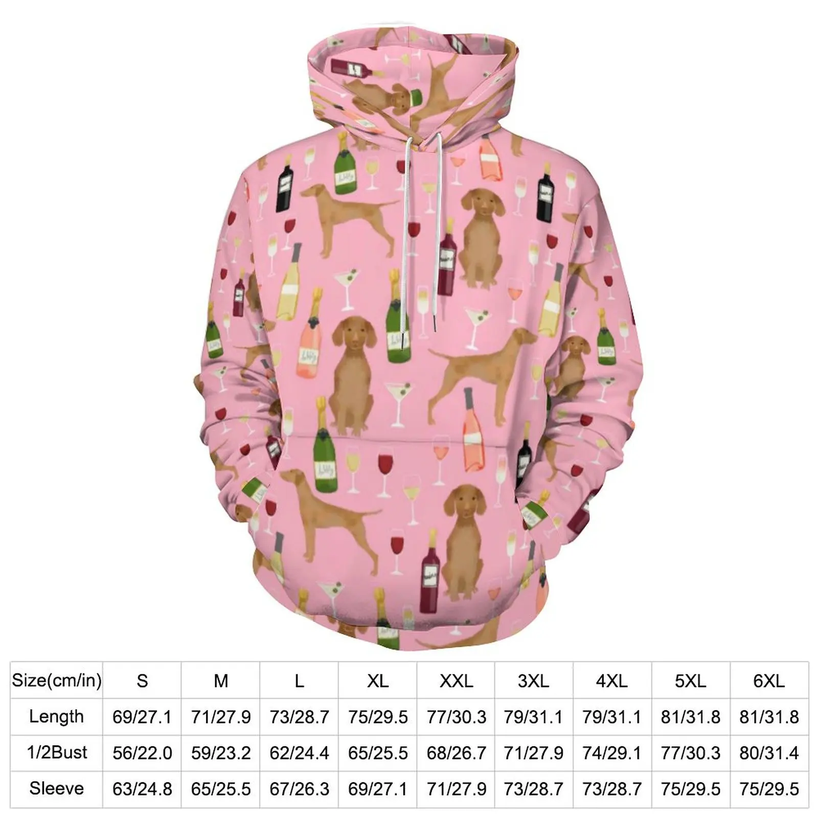 Wine Lover Hoodies Vizsla Dog Print Street Fashion Casual Hoodie Long Sleeve Y2k Custom Hooded Sweatshirts Birthday Present