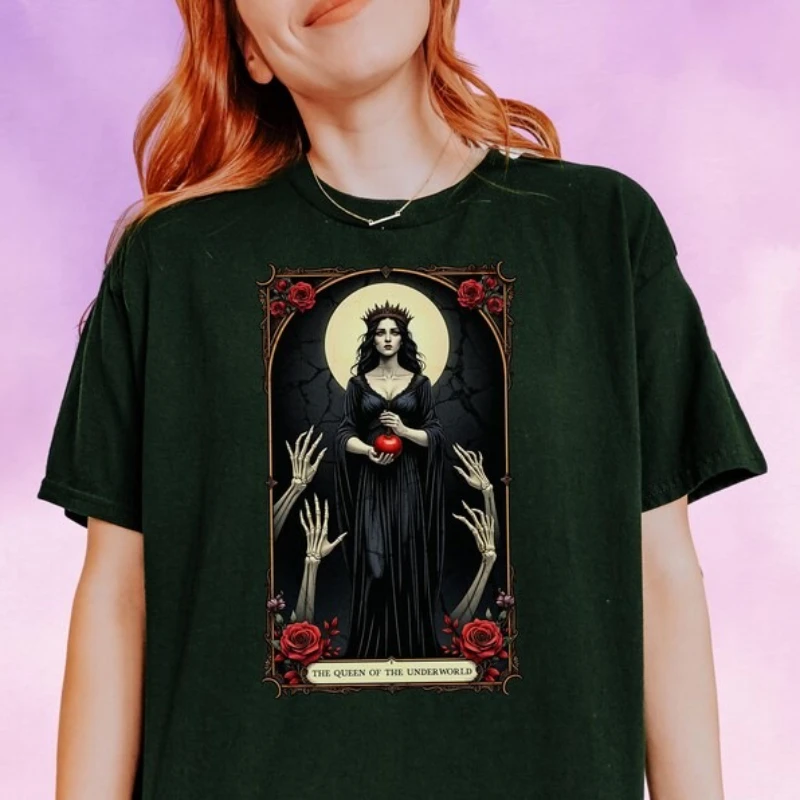 

Gothic Persephone Tarot Card T-Shirt Queen of The Underworld Tee Dark Mythology Shirt Alternative Graphic Shirt Cotton Tee Tops