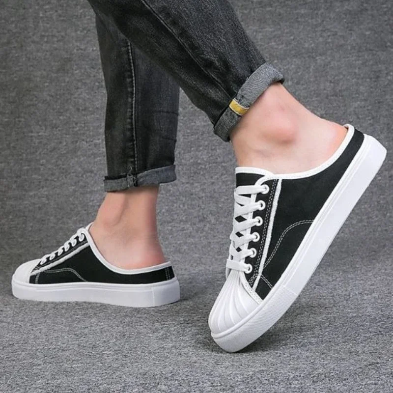 

Сандалии, мужские сабо, полурезиновые парусиновые туфли на плоской подошве Y2k, удобные дизайнерские роскошные тапочки в стиле 2025 года, трендовые забавные тапочки для мужчин