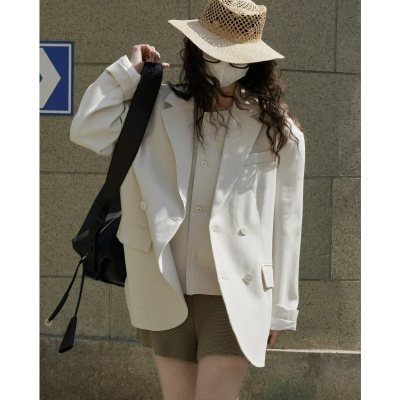 

Женские льняные пиджаки, весенний костюм, повседневные свободные куртки, модные ретро-модные удобные топы с лацканами, дышащее офисное женское пальто