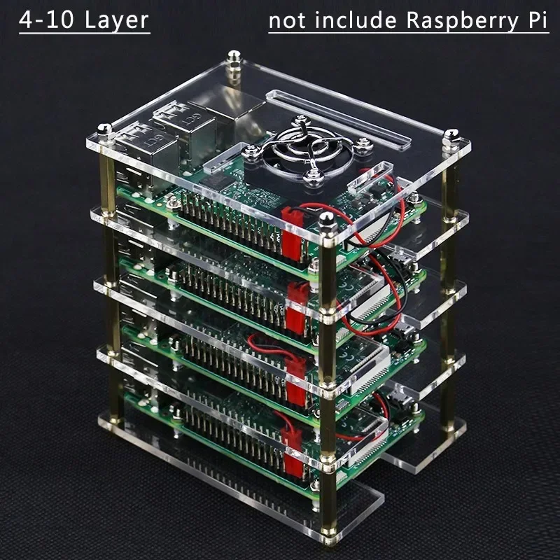 

Raspberry Pi 4 case 4 5 6 7 8 9 10 layers acrylic case box cooling fan with metal cover for Raspberry Pi 4 /3 Model B /3B