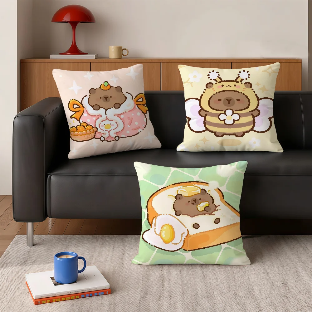 Cartoon Cute Capybara Pillow Case Square Bedroom Headboard Sofa Living Room Backrest Cushion Nap Pillow