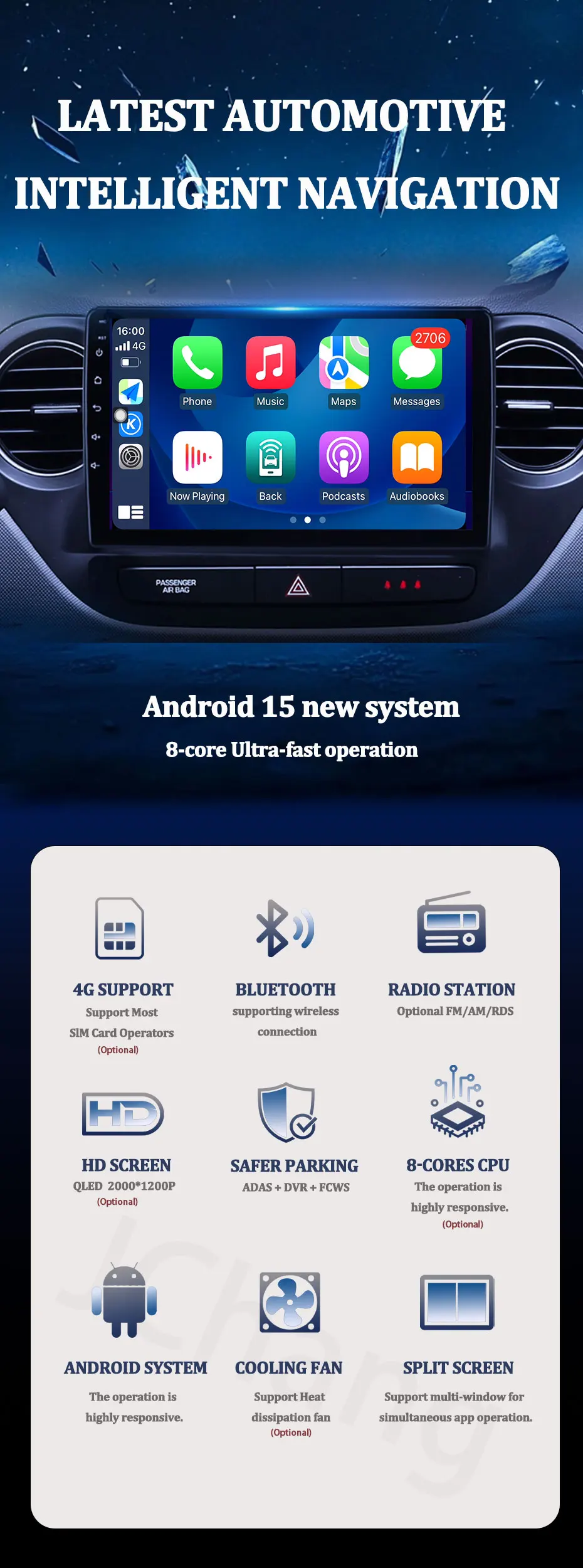 Android 15 Head Unit QLED Radio für Ford C-MAX Kuga 2 Escape 3 2012 - 2019 Android Auto Multimedia Player GPS Navigation Carplay – Detail 5