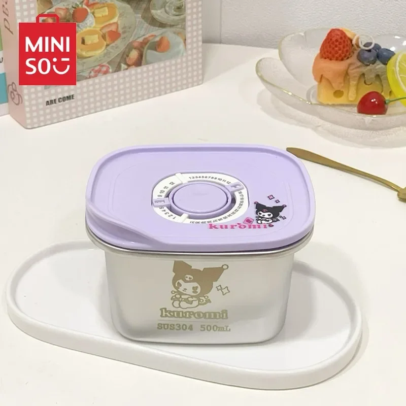 

Sanrio 304 Stainless Steel Crisper Box Hello Kitty Kuromi Miniso Cute Bento Box Adjustable Date Outdoor Picnic Fruit Snack 500ml