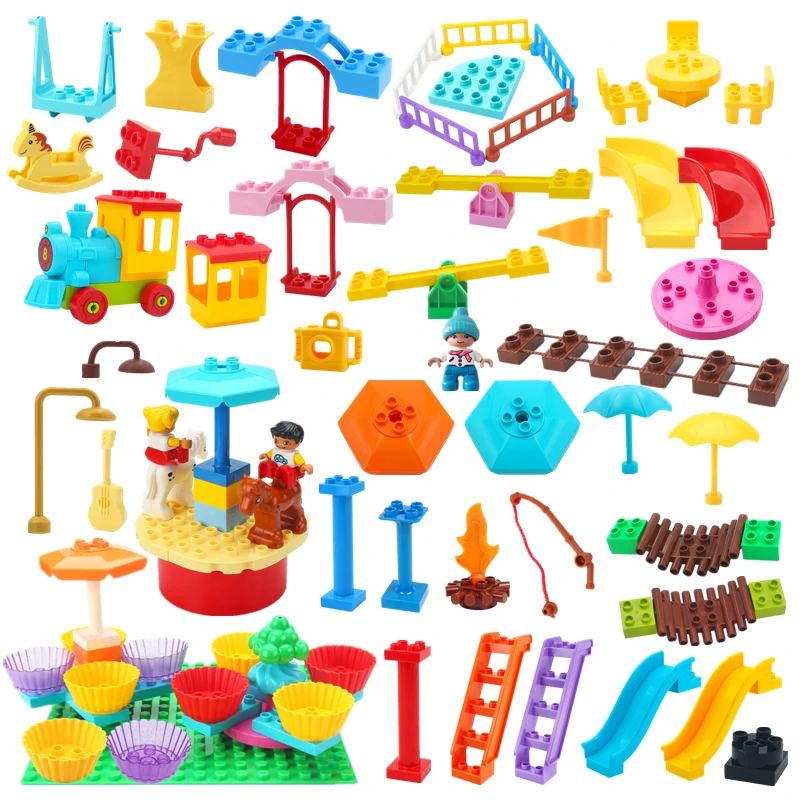 Big Building Blocks Compatible Large Bricks Seesaw Carousel Amusement Park Series Educational Creative Toy Children Kid Toys