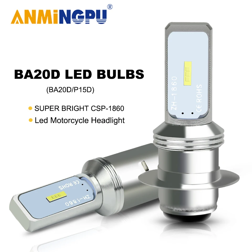 ANMINGPU 1X Motorcycle Headlight Bulbs BA20D H6 Led Bulbs CSP 1860Chips P15D Led Canbus Hi/Low Beam Moto Headlight Lamp 12V