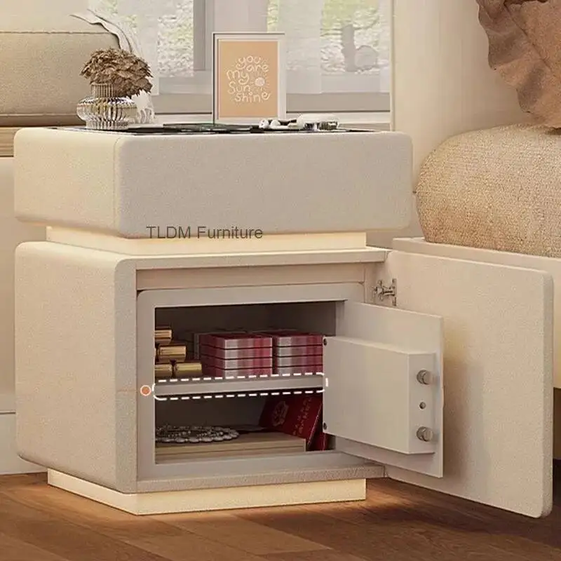Mesa de Cabeceira Inteligente com Carregamento, Fechadura por Impressão Digital, Caixa de Som Bluetooth, Armazenamento de Luxo para Quarto e Escritório