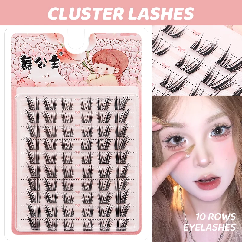 DINGSEN 10 Reihen Natürliche DIY Wimpernbüschel Einzelne Wimpern Anime Falsche Wimpernbüschel Handgefertigte Wimpernverlängerungs-Sets – Detail 1