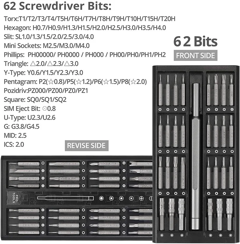 Kit d'outils de réparation de démontage de tournevis de téléphone électrique 64 en 1, démagnétiseur magnétique, 2 vitesses, bricolage, table d'affichage