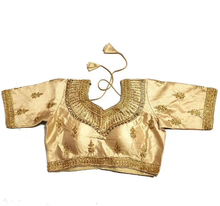 

Traditional Indian Sari Top Women Shirt Summer Gold thread Embroidery Pakistan Summer Rhinestone