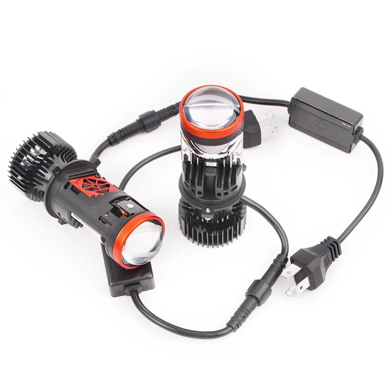 2PCS Y5 PRO H4 Mini LED Headlight Lens Bi Led Projector Large Lens Effect Super Bright H4 LED Light Bulbs  High/low Beam 12V