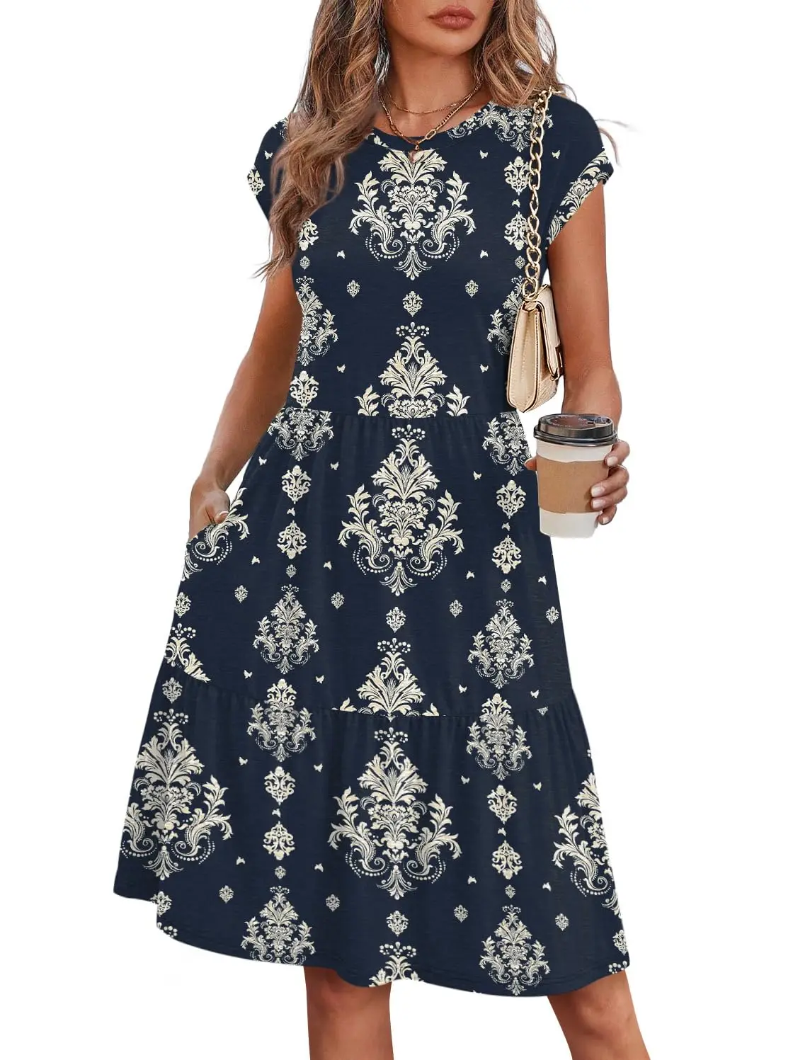 long sleeve piko dress Piko 3/4 Sleeve Swing Dress