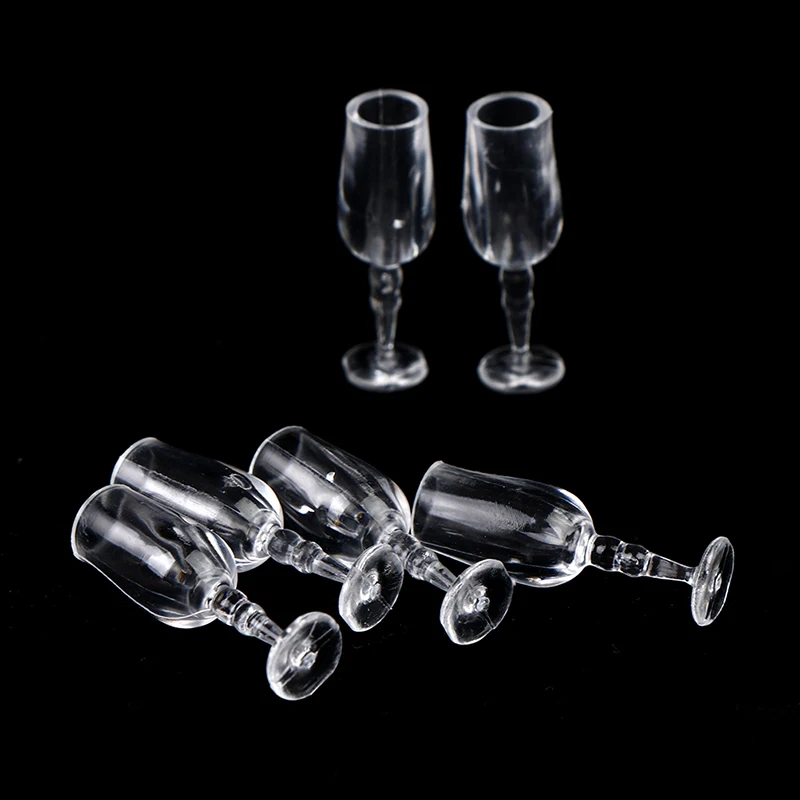 6 قطع 1:12 مجموعة أواني زجاجية لبيت الدمى - كؤوس النبيذ الأحمر والعصير مع شفافة كريستالية، أدوات برواري صغيرة لعرض المطبخ والديورامات