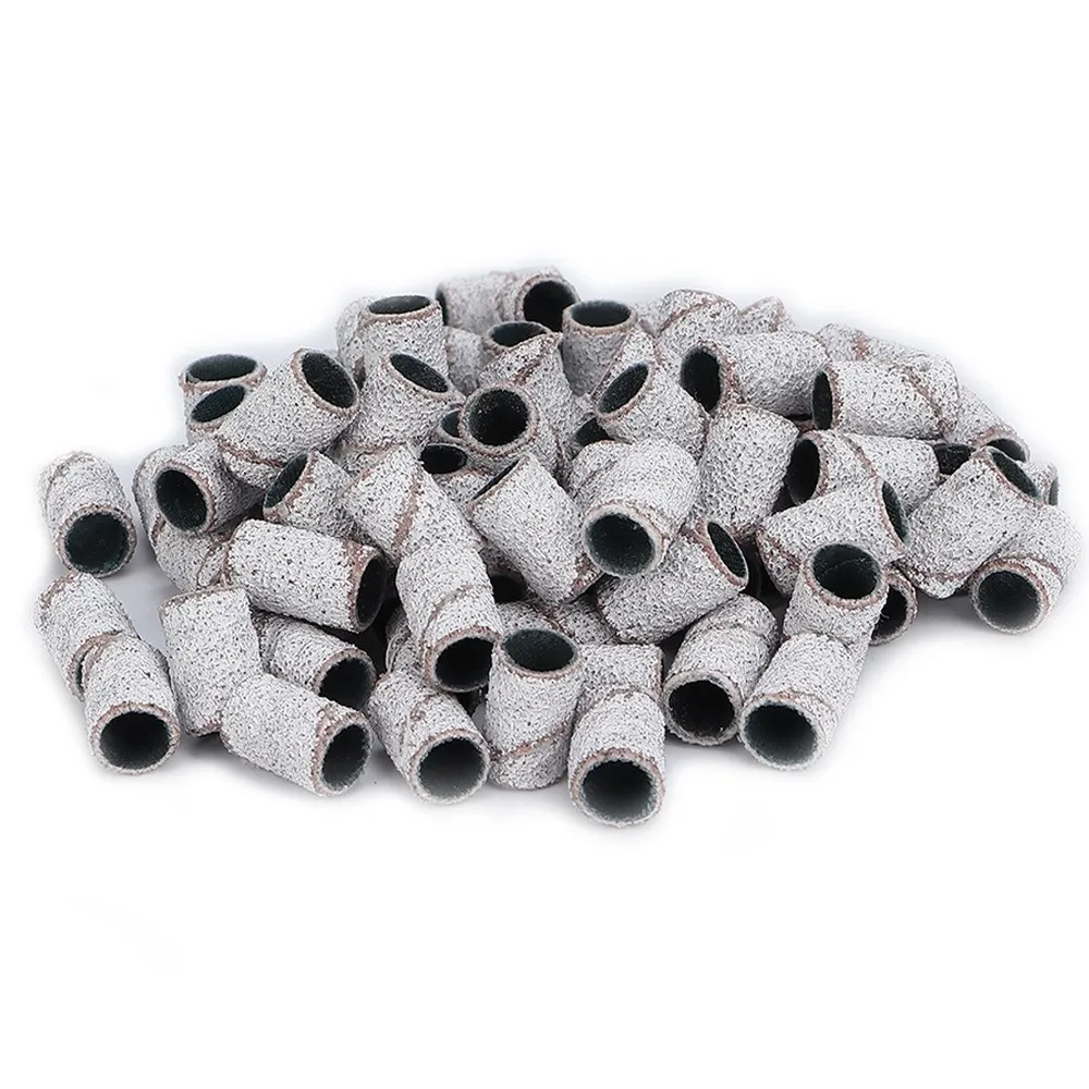 100pcs Professional White Nail Art Sanding Bands Cylindrical Pedicure Sanding Bands Nail Sanding Bands Professional Nail Salon