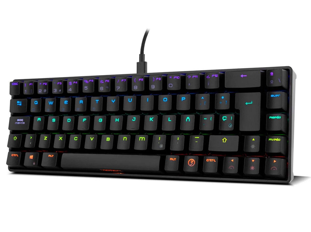 OZONE MINI TACTICAL-mechanical Gaming keyboard without numeric keyboard, Bluetooth 5.0, Outemu Red Switches, RGB LED lighting, silent, Spanish Layout, Black