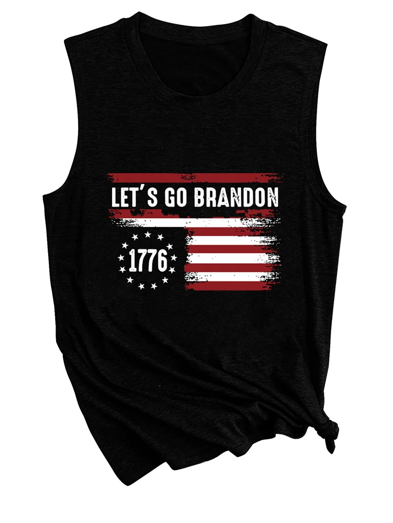 New summer cotton fashion casual LET'S GO BRANDON print vintage crewneck women's sleeveless tank top