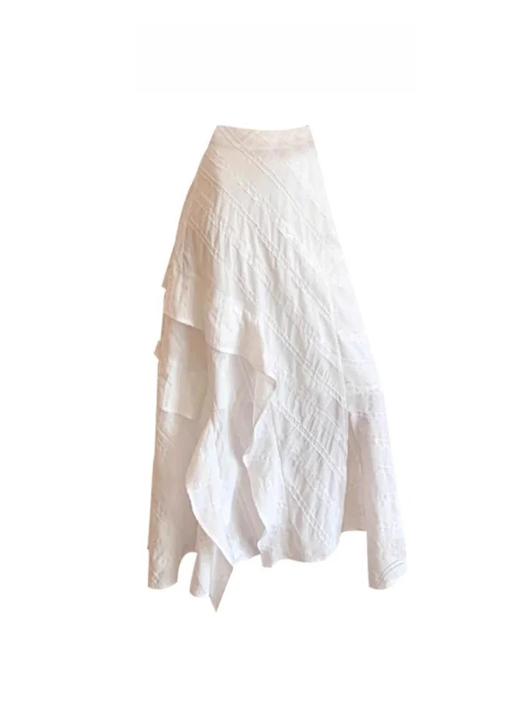 

White Asymmetrical f-length Skirt Women's Spring Summer High-waist Slimming Cake A-line Long Split Holiday Skirt