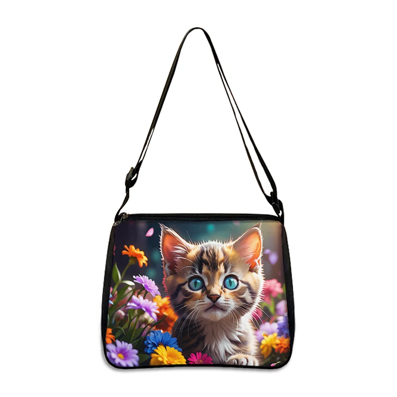 Cute Kitten Painting Shoulder Bags Butterfly Flowers Cat Women Crossbody Bags Handbag Phone Holder Messenger Bag for Travel