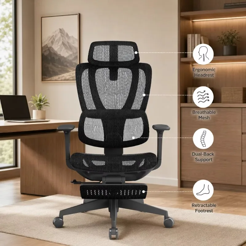 Fully Reticulated Ergonomic Office Chair with Adjustable Headrest and Lumbar Support BIFMA