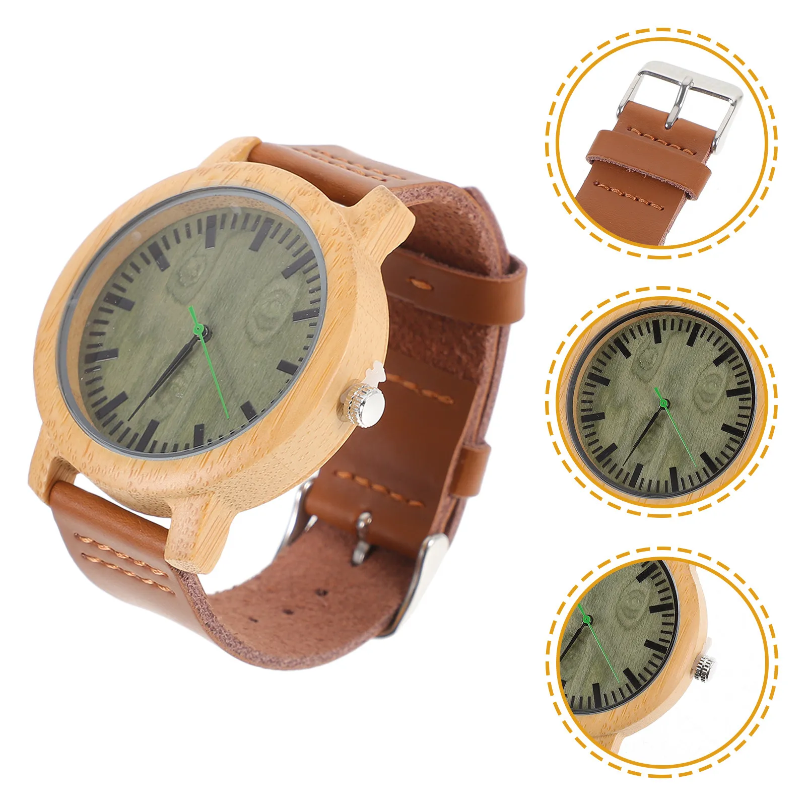 

1Pcs Wood Watch for Men Bamboo Surface Band Elegant Slim Design Comfortable All Day Wear Professional Casual Wristwatch