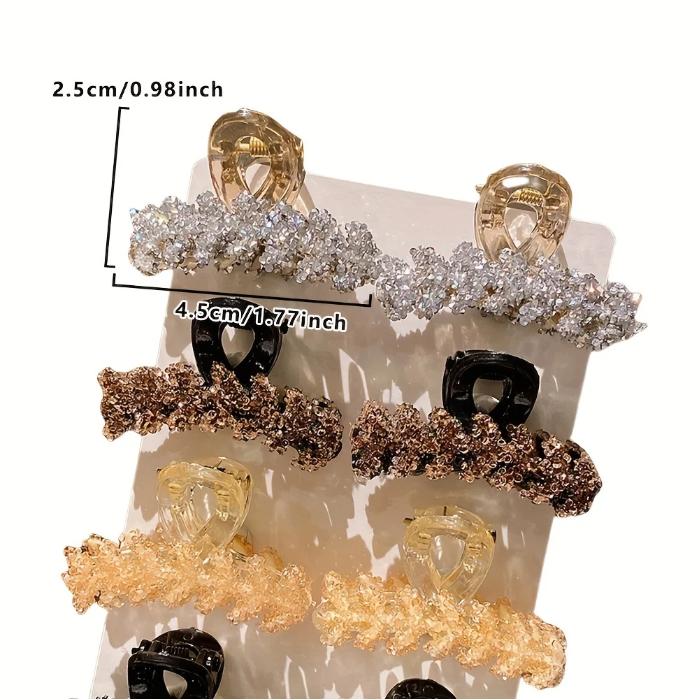 4/8 Pieces of Children\'s Affordable Luxury Rhinestone Small Hair Clips, High-End Little Girl\'s Half-Up Hair Shark Clip for the Back of the Head