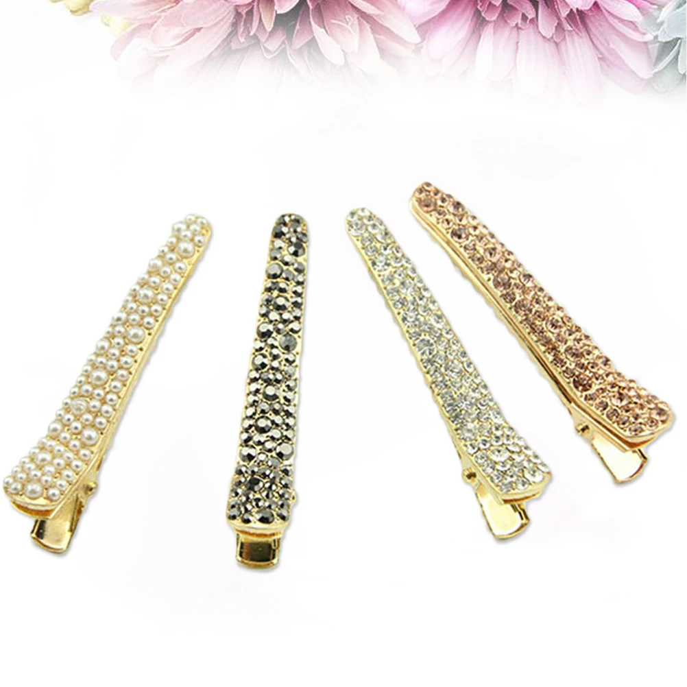 

4Pcs Rhinestone Alligator Hair Clips Crystal Duckbill Hairpins for Hair Salon Styling Grip Bangs Sectioning Accessories