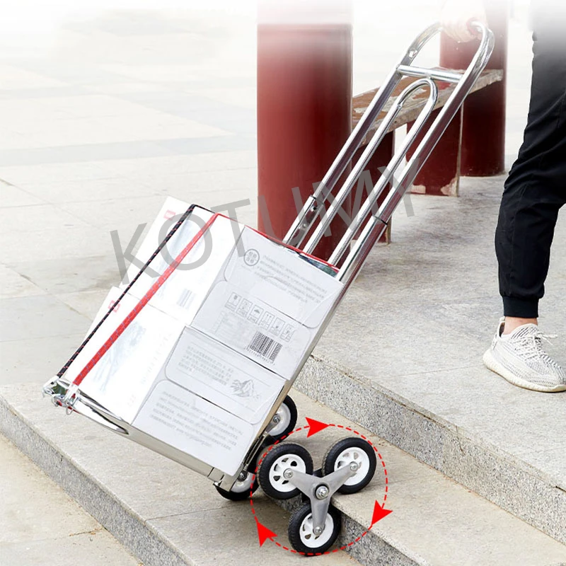 Stair Climbing Cart Folding Trolley Heavy Duty Portable Hand Truck Dolly Cart Adjustable Handle PU Rubber Wheel Upstairs Cargo