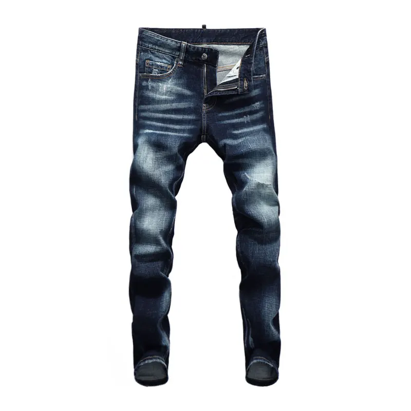 Streetwear Fashion Designer Men Jeans Retro Blue High Quality Elastic Slim Fit Ripped Jeans Men Brand Vintage Denim Pants Hombre